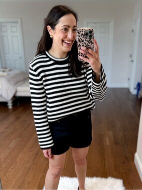 a new day Black and White Striped Crewneck Sweater